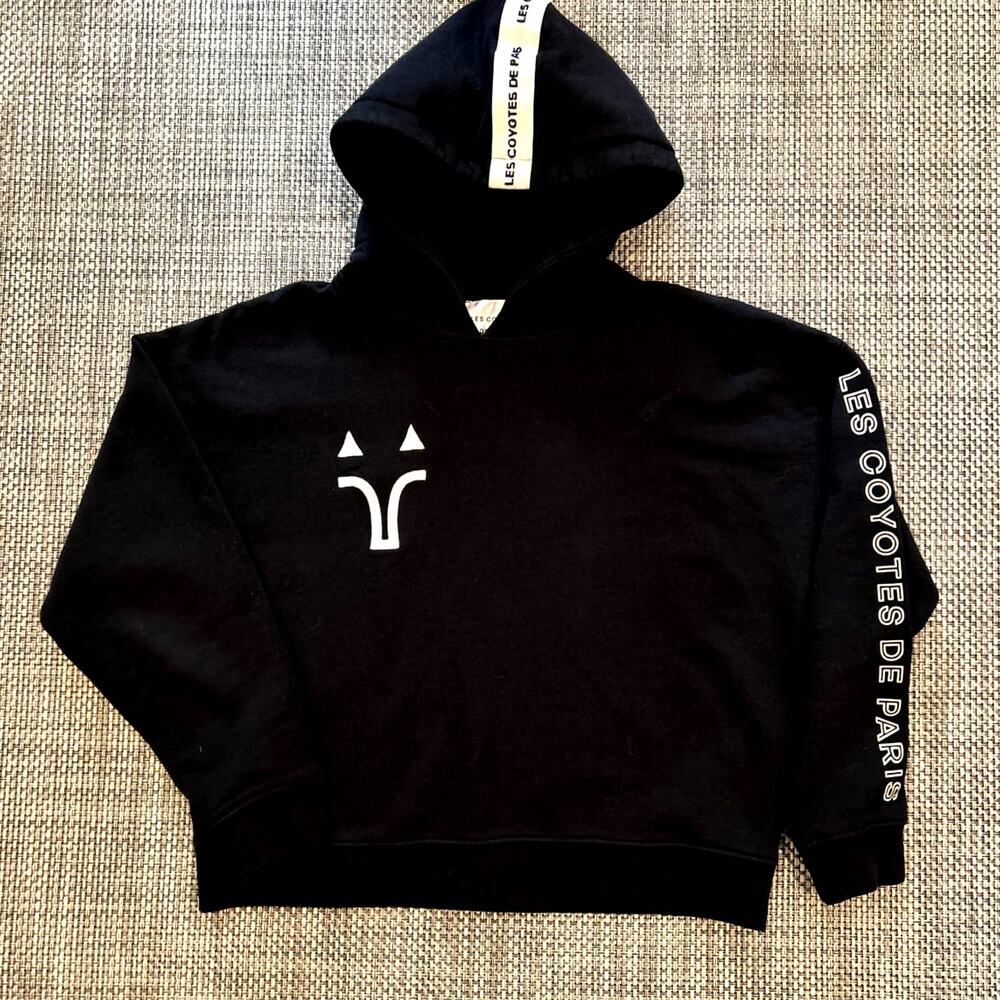 LES COYOTES DE PARIS Girls Black Cropped Hooded Hoodie Sweatshirt Sweater sz 12 - Picture 2 of 8
